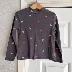 H&M Organic Cotton Girls' Gray Heart Print Long-Sleeve Top